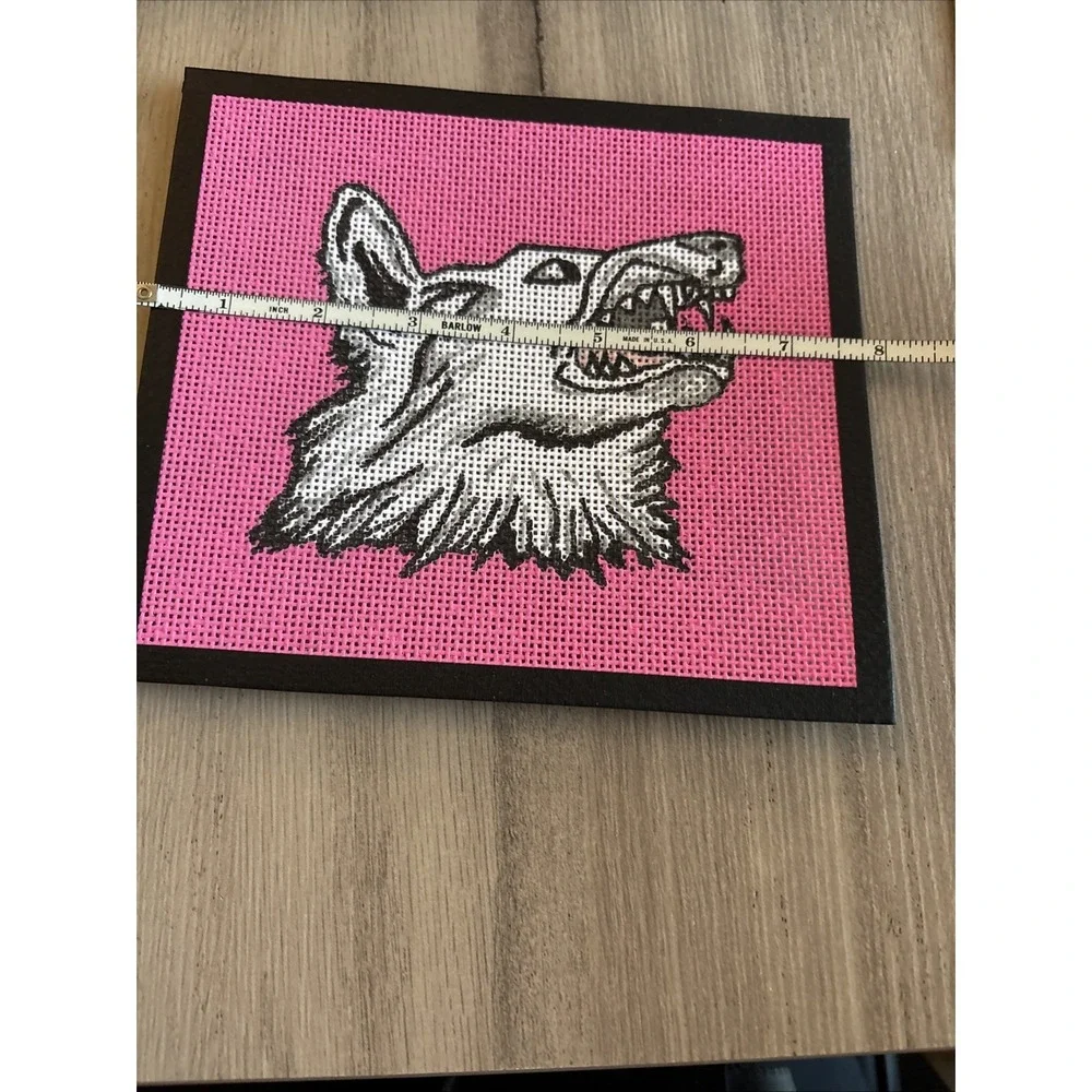 Handpainted Needlepoint Canvas Pink & White Wolf Dog 13 Mesh 7